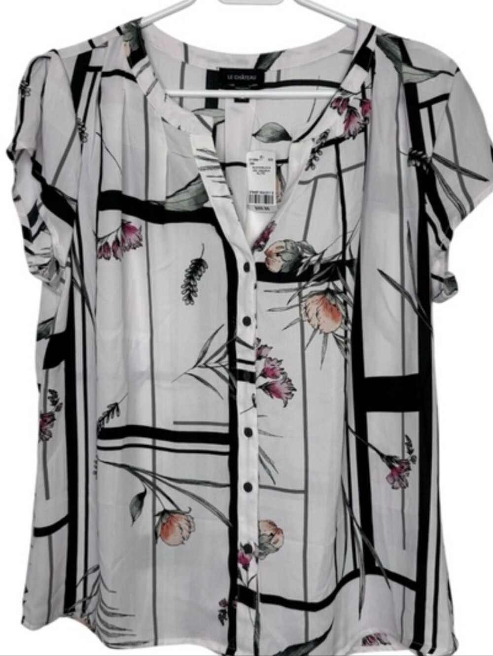 Le Château Floral Windowpane Blouse NWT Pit-to-Pit 23" XL